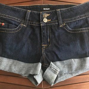 Hudson Ruby Mid Thigh Cuffed Dark Blue Denim Stretch Shorts Size 25